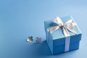 blu regalo scatola su blu sfondo. Il padre di giorno concetto.. generativo ai foto
