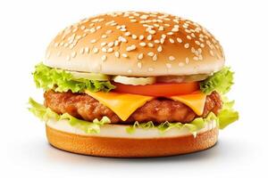 Perfetto pollo hamburger isolato su bianca sfondo, post-elaborato, generativo ai foto