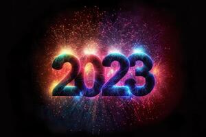 contento nuovo anno 2023, vacanza sfondo con fuochi d'artificio , festivo sfondo, generativo ai foto