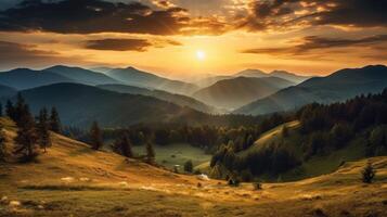 bellissimo paesaggio nel il montagne. natura sfondo. ai generato foto