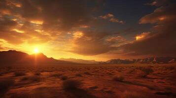 paesaggio di un' tramonto al di sopra di deserto. natura fotografia. ai generato foto