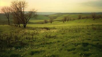 paesaggio di pascolo. natura fotografia. ai generato foto