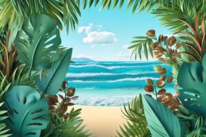 estate Paradiso spiaggia sfondo con tropicale e palma alberi paesaggio, generativo ai foto