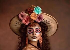 ai generato - dia de muertos catrina - giorno di il morto sfondo - messicano cultura foto