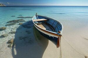 di legno barca su riva estate sfondo foto