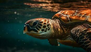 verde tartaruga nuoto nel tropicale acque, pacificamente generato di ai foto