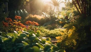 vivace verde pianta crescita nel formale giardino generato di ai foto