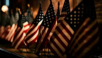 patriottico celebrazione con americano bandiera nel primo piano generato di ai foto