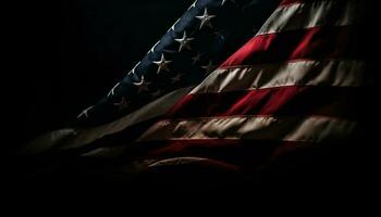 luminosa americano bandiera agitando, simbolo di patriottismo generato di ai foto