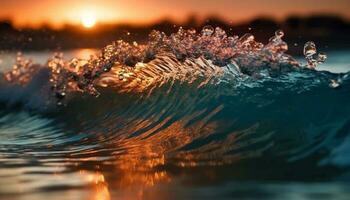 liquido tramonto onda riflette bellezza nel natura generato di ai foto