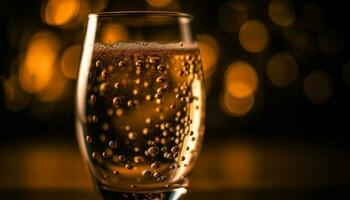 scintillante Champagne flauto riflette d'oro celebrazione bolle generato di ai foto