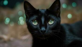 carino gattino con soffice pelliccia e mettere in guardia occhi fissando all'aperto generativo ai foto