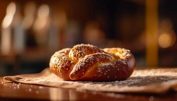 appena al forno fatti in casa pane, un' buongustaio merenda per salutare mangiare generativo ai foto