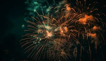 il quarto di luglio celebrazione vivace colori, che esplode fuochi d'artificio, illuminato notte generativo ai foto