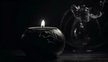 un' spaventoso Halloween candela si illumina il scuro, raggiante con spiritualità generato di ai foto