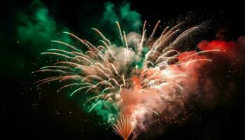 il quarto di luglio celebrazione esplosivo fuoco d'artificio Schermo si accende vivace colori generato di ai foto