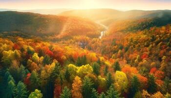 vivace autunno paesaggio giallo, arancia, e verde le foglie su alberi generato di ai foto