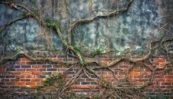 Esposto alle intemperie cemento edificio esterno con coperto di vegetazione edera e danneggiato legna generato di ai foto