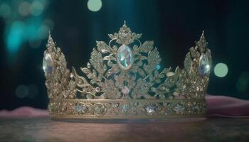 maestoso oro colorato tiara simboleggia reali e eleganza su velluto sfondo generato di ai foto