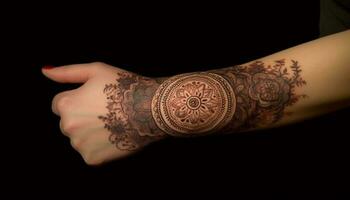elegante alcanna tatuaggio design su mano simboleggia indigeno cultura generato di ai foto