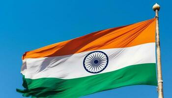 agitando indiano bandiera volante alto, simbolo di orgoglio e la libertà generato di ai foto