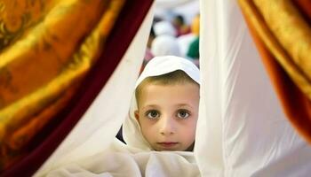 piccolo bambini giocando nel un' tenda, innocenza e giocoso divertimento generato di ai foto