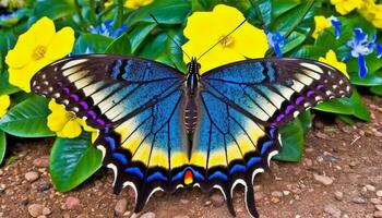 vivace Multi colorato farfalla ala nel vicino su, in mostra naturale bellezza generato di ai foto