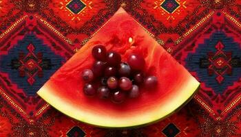 fresco bacca frutta decora buongustaio estate dolce su colorato piatto generato di ai foto