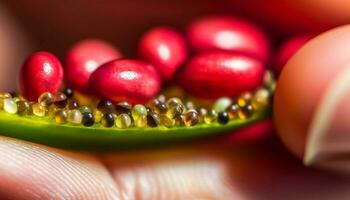 maturo bacca frutta nel primo piano, fresco natura sfondo, salutare mangiare generato di ai foto