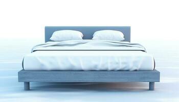 confortevole moderno blu biancheria da letto per un' tranquillo addormentato Esperienza in casa generato di ai foto