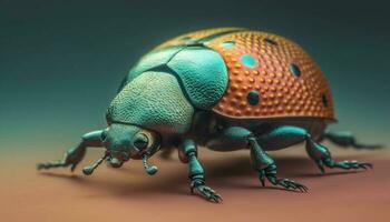 piccolo coccinella strisciando su verde pianta, macro messa a fuoco su primo piano generato di ai foto