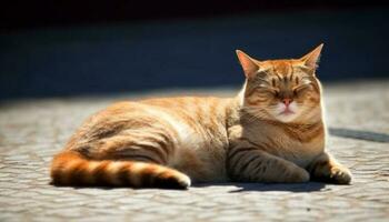 soffice giallo gattino riposo, fissando con affascinante giocoso occhi generato di ai foto