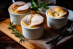 sufflè nel il cucina tavolo cibo fotografia ai generato foto