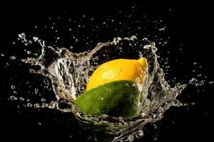 azione foto di acqua spruzzo con affettato verde Mango cibo fotografia generativo ai