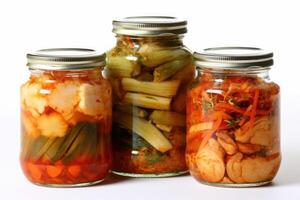 azione foto di kimchi è un' tradizionale coreano banco consistente di salato e fermentato verdure cibo fotografia generativo ai