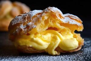 azione foto di choux Pasticcino è un' Impasto fatto con burro acqua Farina cibo fotografia generativo ai