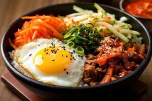 azione foto di bibimbap A volte romanizzato come bi bim bap cibo fotografia generativo ai