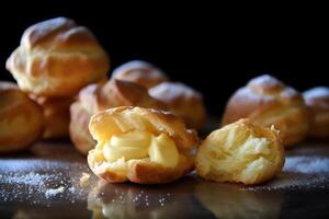 azione foto di choux Pasticcino è un' Impasto fatto con burro acqua Farina cibo fotografia generativo ai