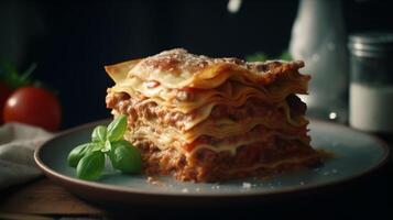 azione foto di iperrealistico ritratto di Lasagna Italia cibo fotografia generativo ai