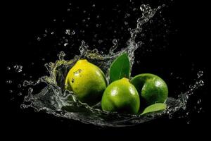 azione foto di acqua spruzzo con affettato verde Mango cibo fotografia generativo ai