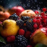 azione foto di mescolare frutta cinematico editoriale cibo fotografia generativo ai