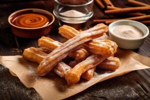 azione foto di un' churro è un' genere di fritte Impasto a partire dal fotografia generativo ai