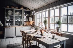 azione foto di un' tradizionale scandinavo cucina fotografia generativo ai