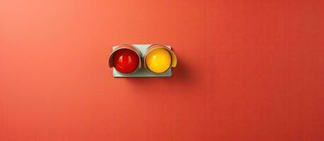 un' rosso e giallo traffico leggero su un' rosso parete creato con generativo ai tecnologia foto