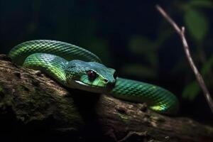 verde tropicale serpente. neurale Rete ai generato foto