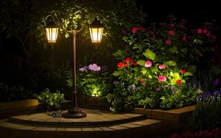 il ipnotizzante bellezza di giardino luci brilla brillantemente creato con generativo ai tecnologia foto
