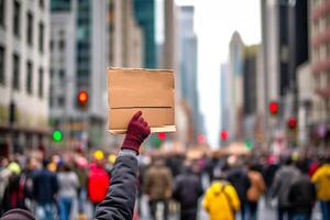 protestare persone con cartellone copia spazio generativo ai foto