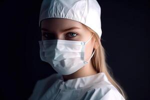 virus pandemia, medico nel protettivo maschera generativo ai foto