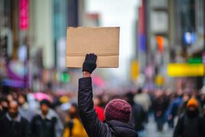 protestare persone con cartellone copia spazio generativo ai foto