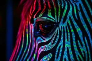 zebra occhio nel neon leggero generativo ai foto